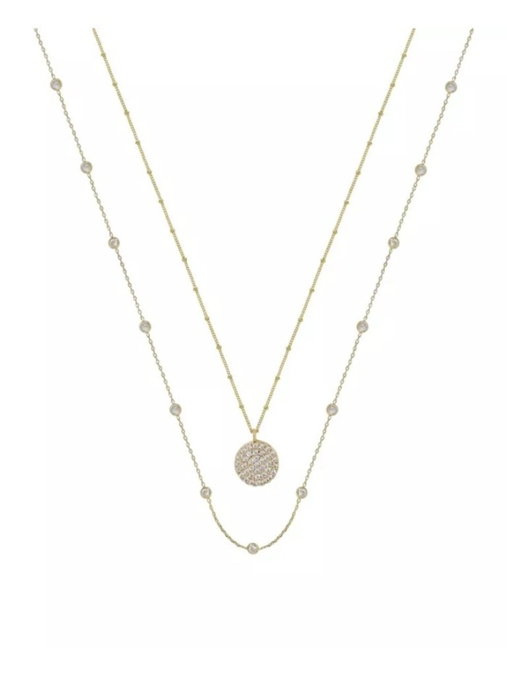 Ettika Crystal Disc Layered Necklace Set in 18k Gold Plated New Womens Jewelry